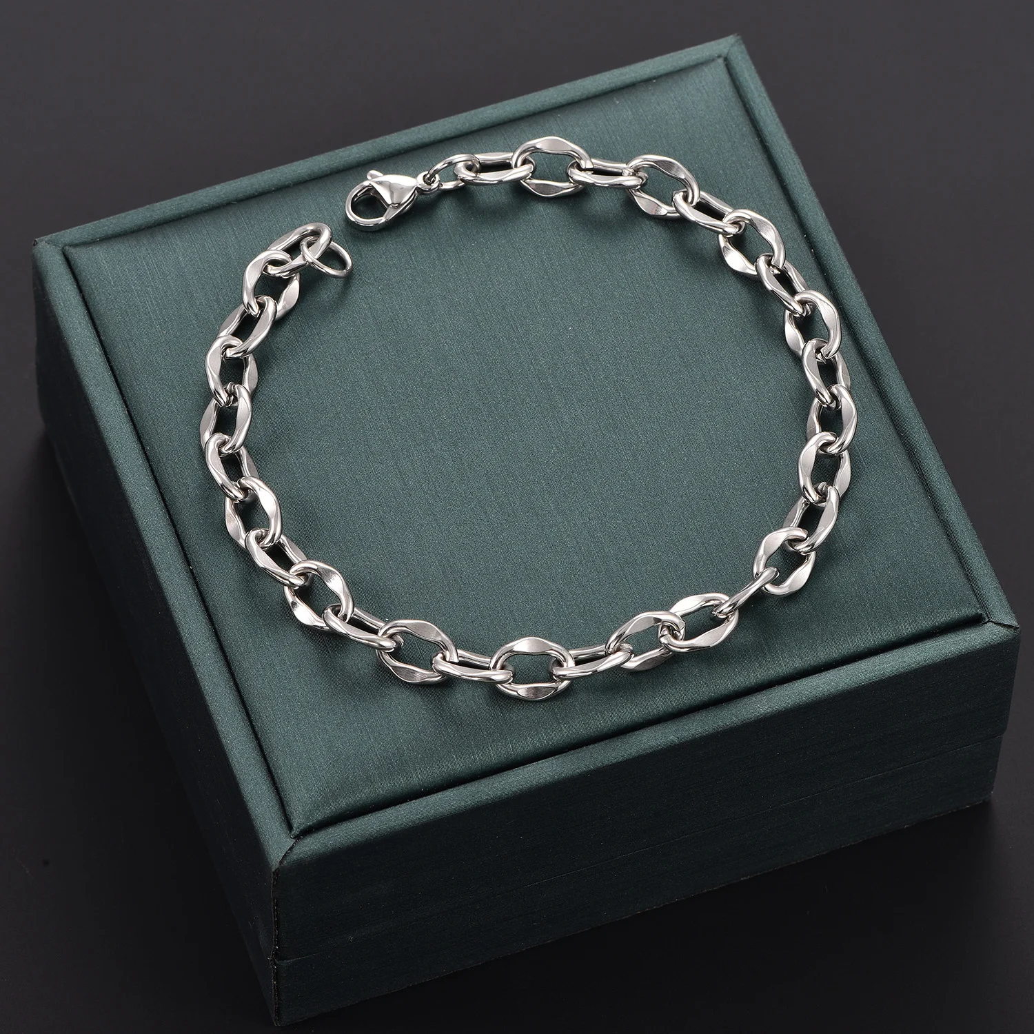 Einfaches Hip-Hop-Edelstahl-Oval-Armband, runder Ring, Fußkette, Rolo-Gliederkette, einfache Handgelenkskette, exquisiter Modeschmuck – Detail 4