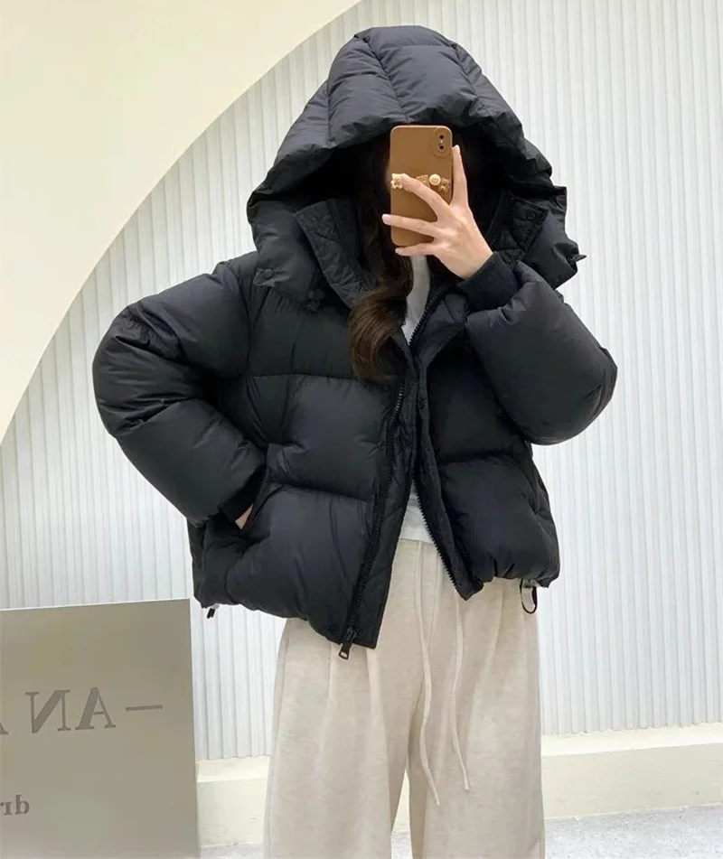 Casual Hooded Collar Cotton Coat Women Long Sleeve Thick Warm Short Padded Jacket Autumn Winter Female Street Overcoat Parkas