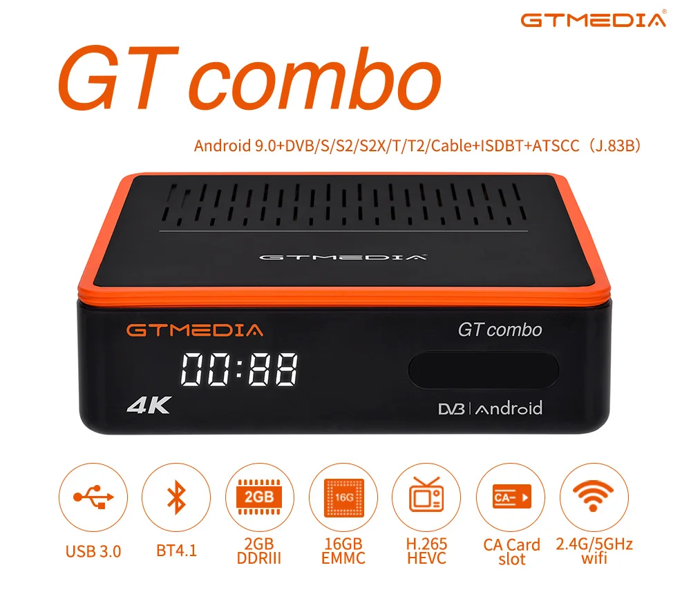 GTMEDIA GT COMBO Android 9.0 TV BOX + DVB-S/S2/S2X compatible con Wifi incorporado de ultra alta definición 4K compatible con París, Francia