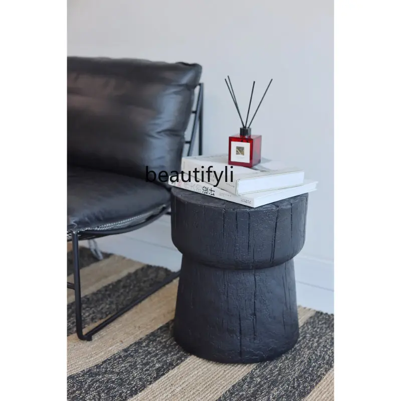 yj Nordic Design Artistic Living Room Minimalist Side Table Coffee Table Black Wood Grain Magnesium Oxide Material