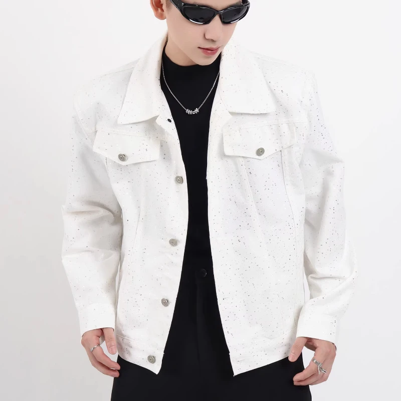 Men's 2025 Autumn New High-end Design Chic Coats Fashion Versatile Loose Lapel Jacket Trend Starry Sky Hot Diamond Denim Jackets