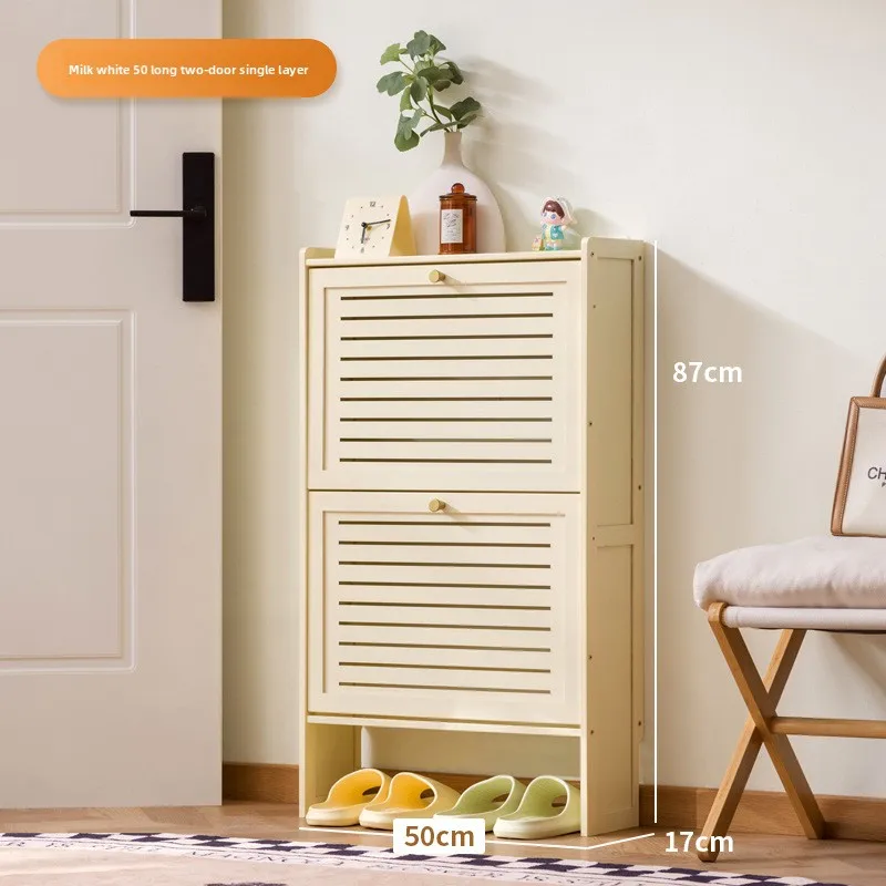 Minimaal ultradunne houten schoenenkast, moderne multi-laagse opklapbare schoenenrek, bamboe schuifdeur wandkast