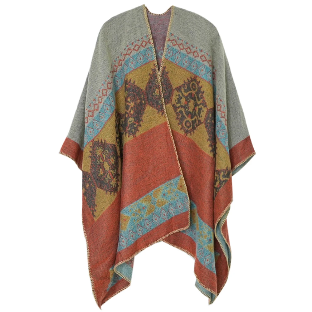 

Spring And Autumn Ethnic Style Wide Shawls Warm Imitation Cashmere Cape Scarf Women Retro Cashmere Cloak Coat Vintage Wrap Scarf