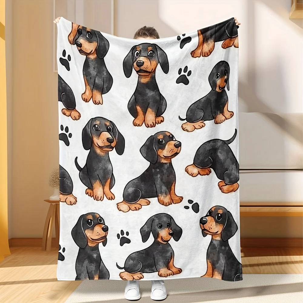 Cute Dog Pattern Throw Blanket Cozy Puppy Print Fleece Decor Gift for Dog Lovers Pet Nursery Bed