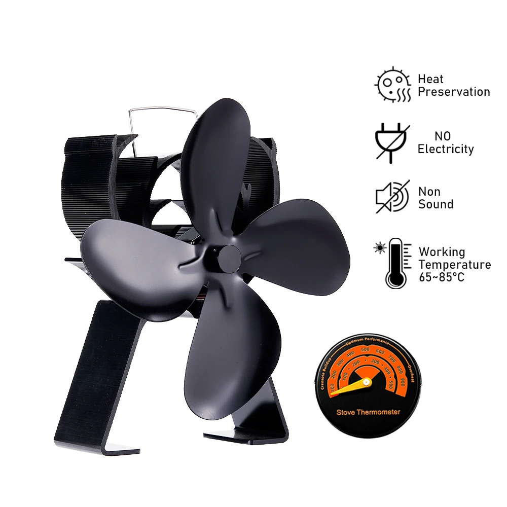 4 Blades Heat Powered Fireplace Fan No Battery or Electricity Required  Log Wood Burner Eco Quiet Fan Home Heater Fan