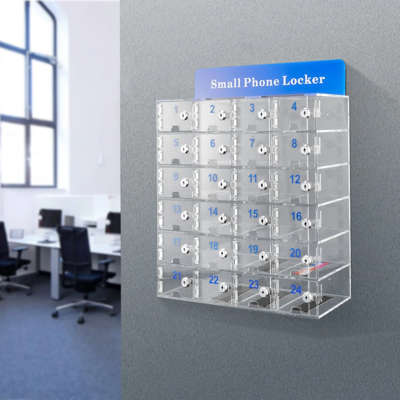 [Cell Phone Storage Cabinet] 24-Slot Acrylic Cell Phone Storage Cabinet - for Classroom Office - Secure Transparent
