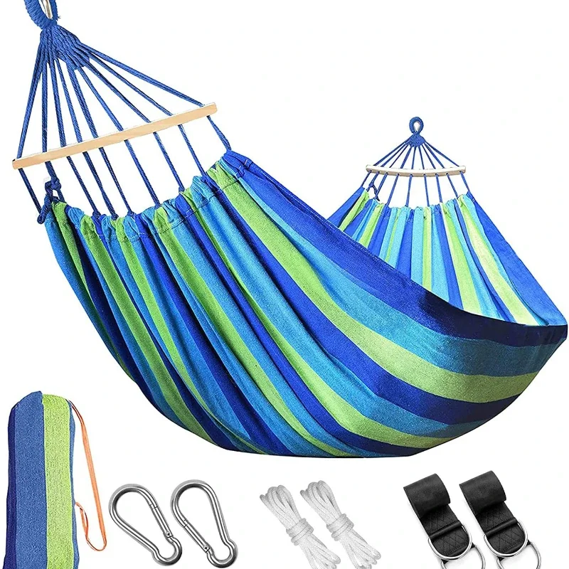 ロープフック付きポータブルダブルハンモック,キャリングバッグ,パティオ,裏庭,屋外,屋内ポーチ用のキャンプベッド