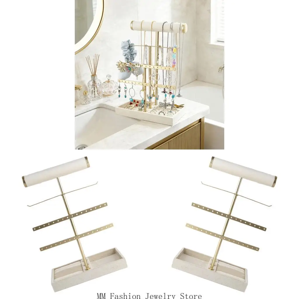 Vanity Jewelry Display Holder with Gold Tone Multi Level Storage D0UB