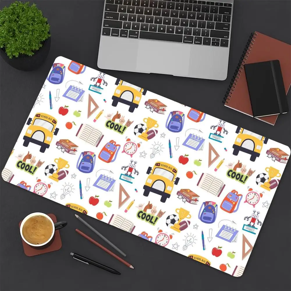 Cute Doodle School Bus Rainbow Extended Mouse Pad Non Slip Rubber Desk Mat For Gaming Laptop Keyboard Home And Office Work Table