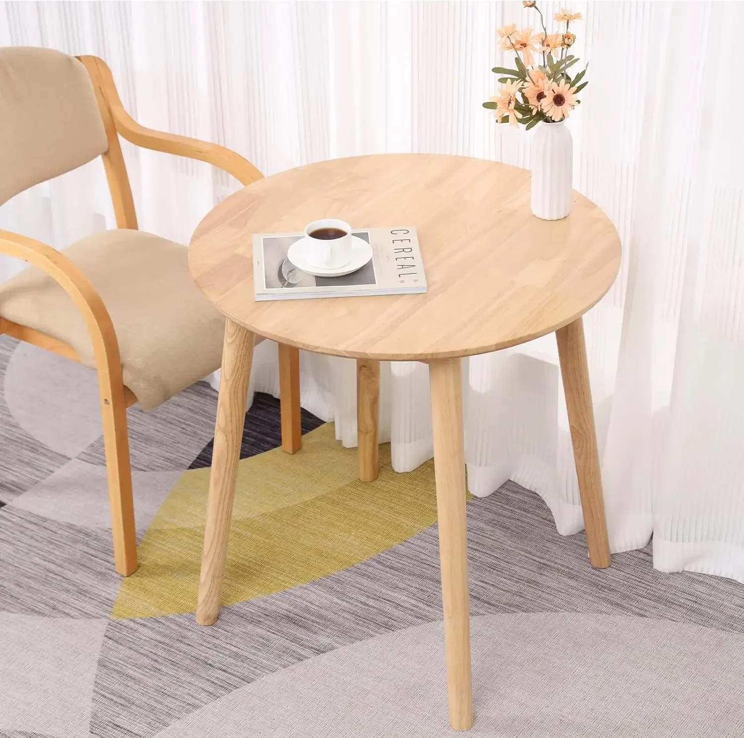 Mesa de comedor redonda pequeña de 28,3 pulgadas para 2, mesa de comedor de cocina de madera que ahorra espacio, mesa de comedor de madera rústica moderna de mediados de siglo |