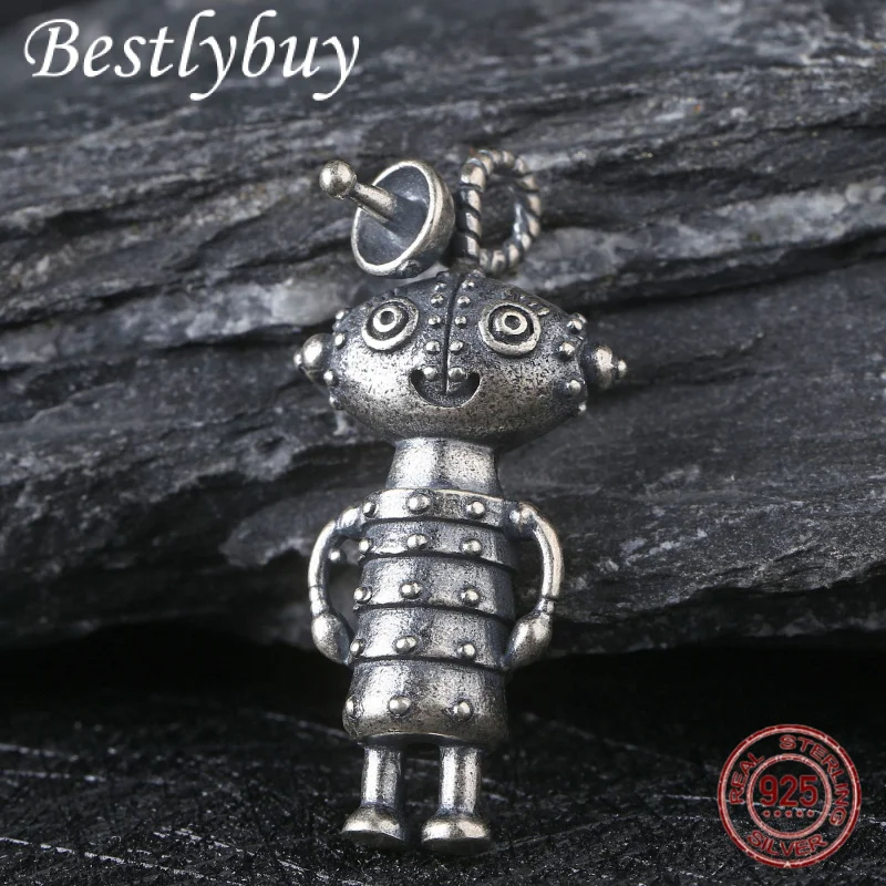 

Real S925 Silver Retro Personalized Robot Pendant for Men and Women Creative Fashion Jewelry