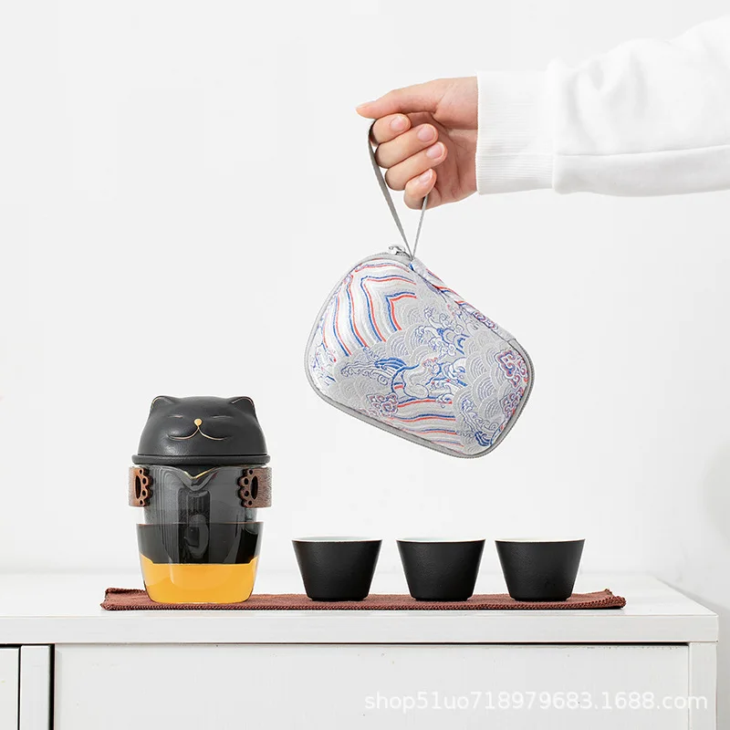 

Portable travel tea set, tea cup small set, single quick guest cup, one pot, three cups, car outdoor tea brewing device