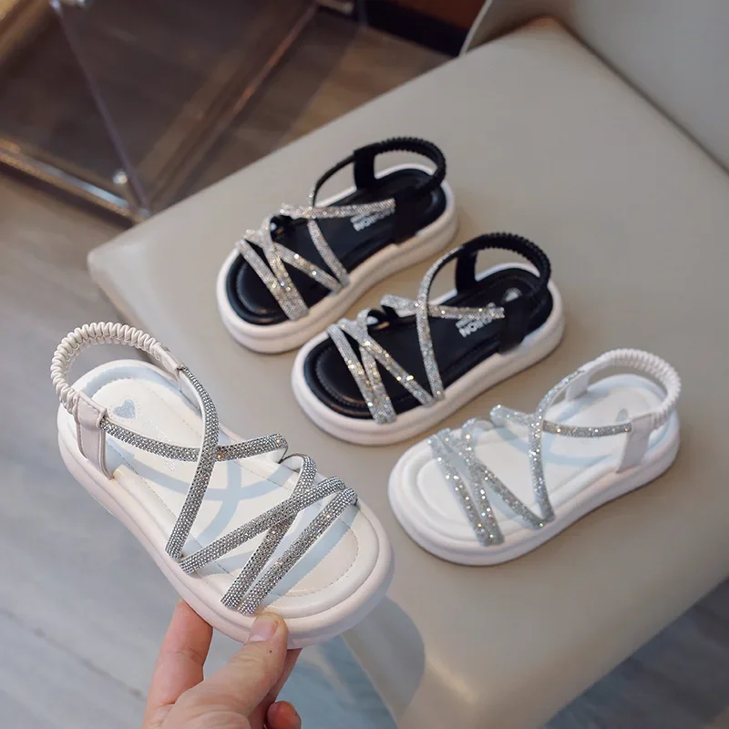 Girls' Sandals 2024 Summer New Children's Fashion Foreign Style Glass Shoes Big Girl Baby Shoes