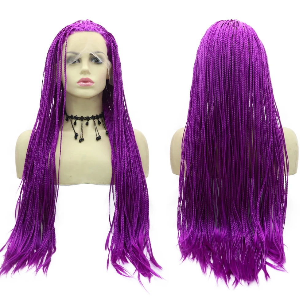 

Purple Box Braid Synthetic Lace Front Wig 24inches Long Braids for Women Heat Resistant Fiber Hair for Cosplay or Daily Use