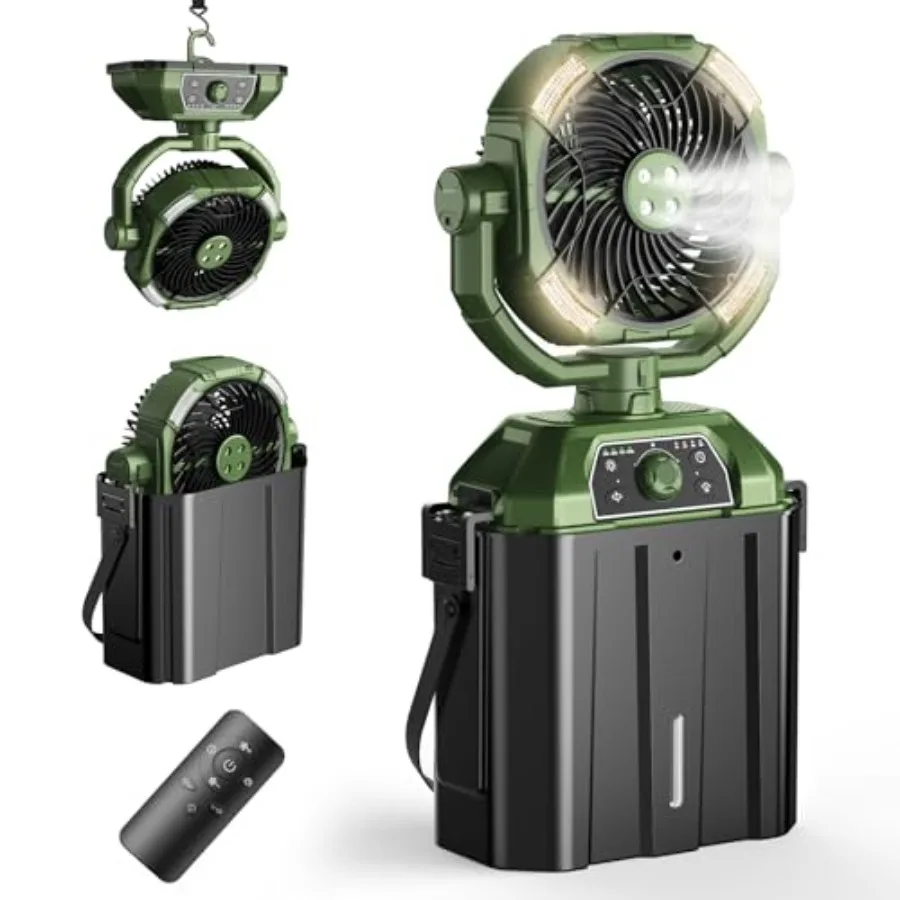 

Portable misting fan for outdoor cooling - green ABS plastic with 9-inch oscillating blade, 32000mAh rechargeable battery power