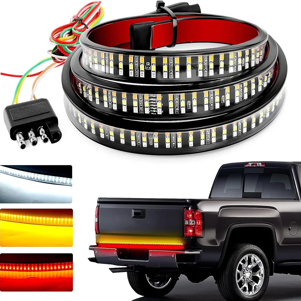LKW-Heckklappen-Lichtleiste, dreireihige LED-Heckklappen-Lichtleiste mit Bremse, umgekehrte sequentielle Blinker für Autos, Pickup, 12 V