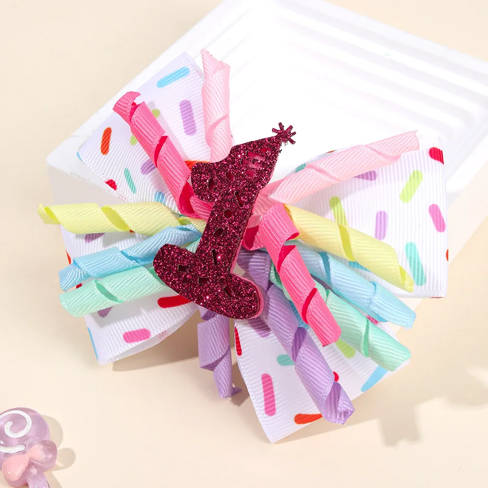 مشبك شعر جديد برقم القوس مقاس 4 بوصة إكسسوارات للأطفال للفتيات لتزيين حفلات أعياد الميلاد ومشابك شعر للفتيات هدية عيد ميلاد فيونكة شعر #2