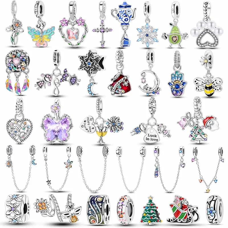 

Charms Plata De Ley 925 Avocado Green Firefly Heart Shape Lotus Devil Eyes Charms of Original Fits Women Anniversary DIY Jewelry