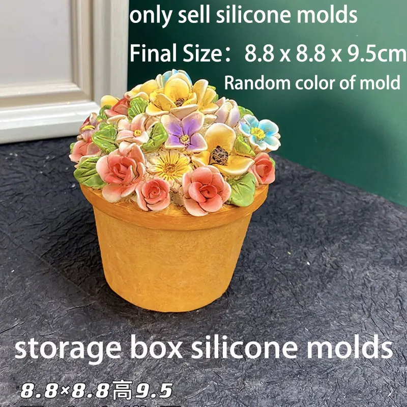 Sunflower Hydrangea Jewelry Storage Box Plaster Mold DIY Rose Flower Basket Candle Resin Silicone Mold Handmade Mold Gift - view 5