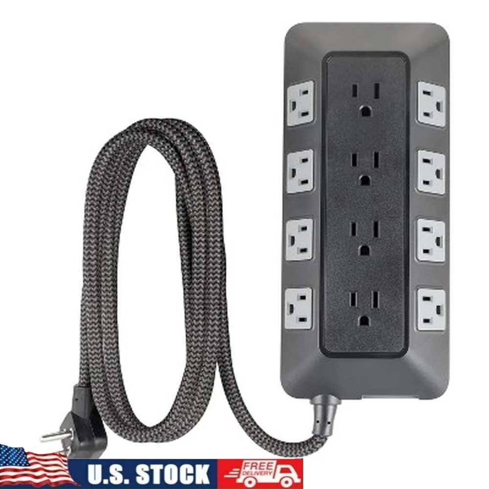 

12 Outlet Surge Protector 3540 Joules with 8ft Braided Cord Flat Plug Multiple Electronics Safe Powering Station