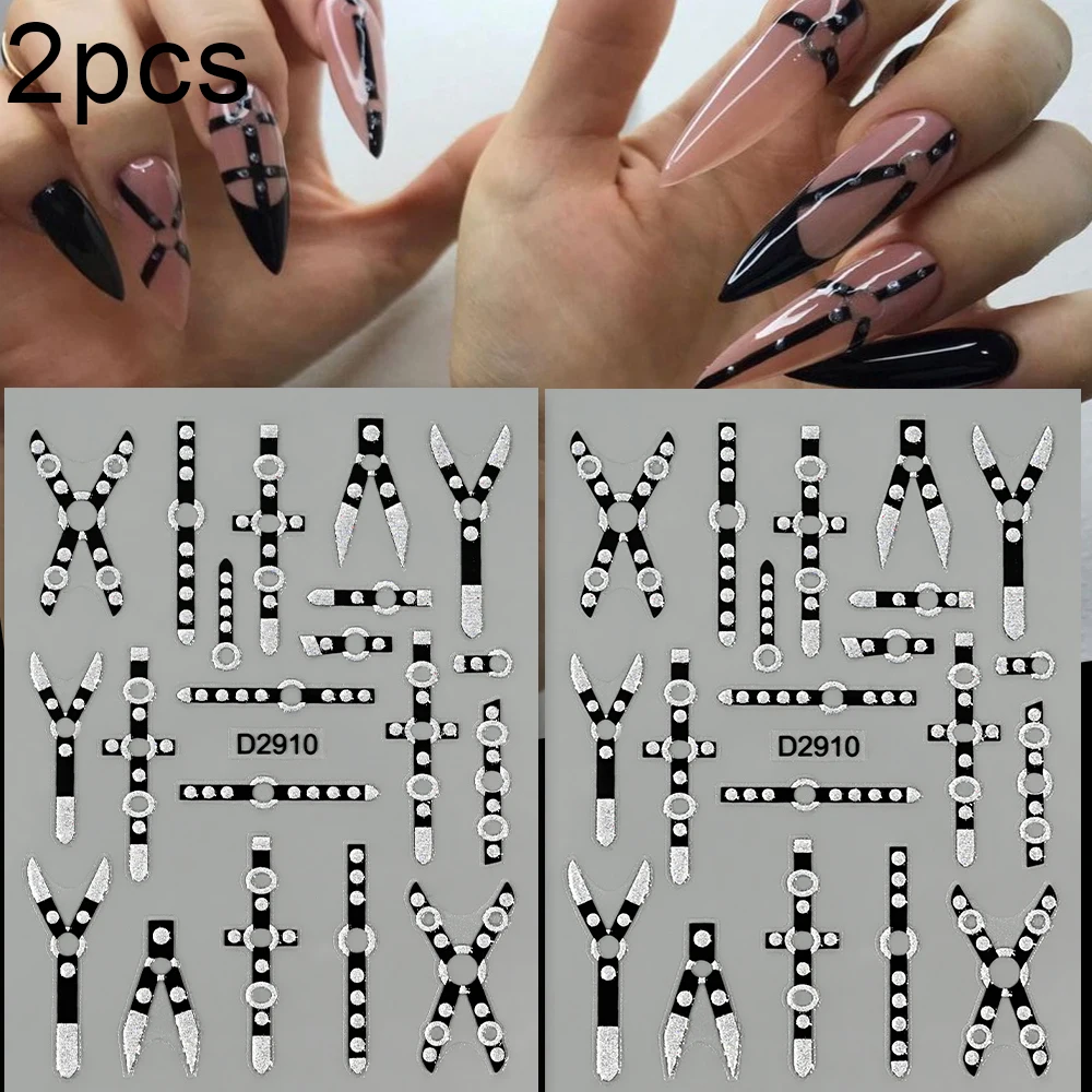 2 قطعة 5D القوطية الشرير مسمار الفن ملصق حزام المشارب بريق مسمار الشارات الأسود ضمادة ذاتية اللصق المتزلجون لجميع القديسين مانيكير