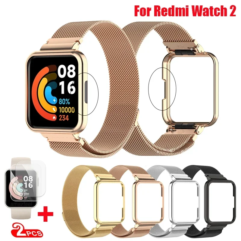 Metal Case Protector para Relógio Redmi, Active Strap, Mi Watch Lite Pulseira, Banda de Loop Magnético, Capa para Relógio Redmi 2, 3