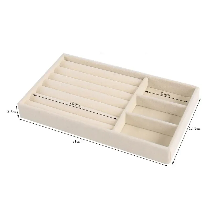 Velvet Jewelry Display Exquisite Jewellery Holder Portable Ring Earrings Necklace Organizer Storage Box Organizator Trays Beige