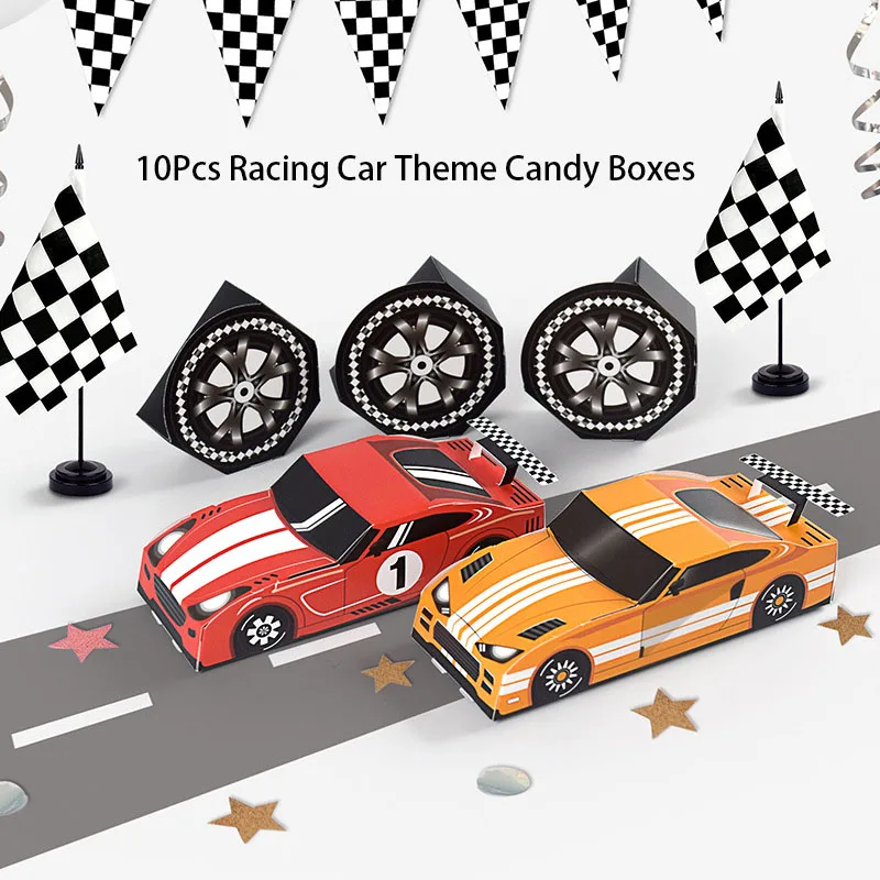 10 Stück kreative Rennwagen-Thema Süßigkeiten-Plätzchenbox Rennwagen Geschenkverpackungsboxen für Kinder Jungen Geburtstag Babyparty Party Dekoration