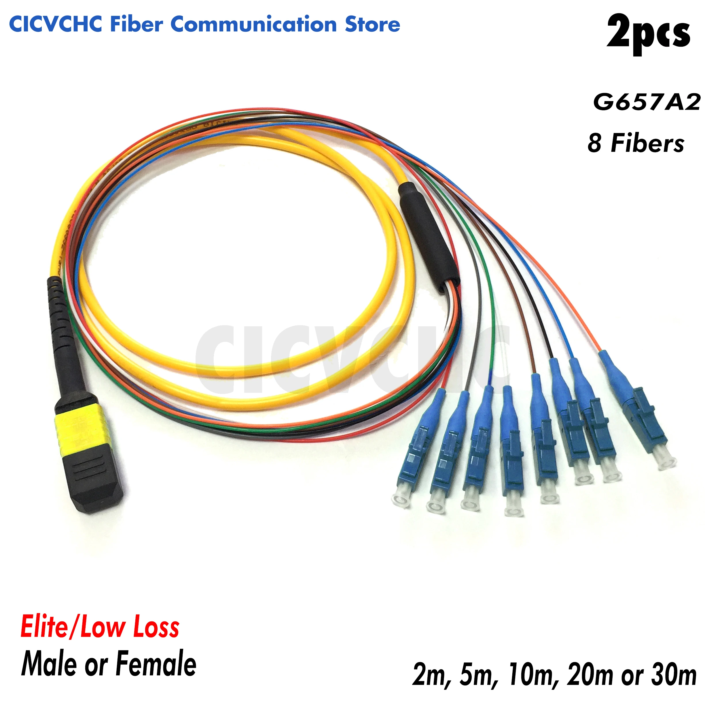 2pcs 8 fibers-MPO/APC Fanout LC/UPC -G657A2-Elite/Low loss-Male/Female with 0.9mm-2m to 100m/MPO Assembly