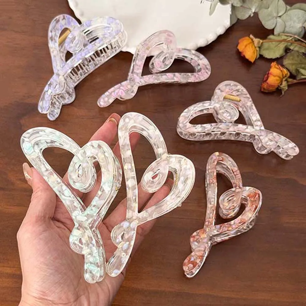 Acetic Acid Acetate Heart Hair Claw Barrettes Back Head Half Tie Large Hair Claw Headwear Hair Accessories Love Heart Hair Clips