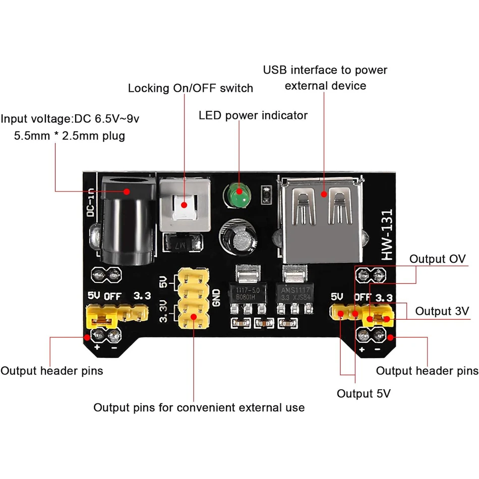 무납땜 브레드보드 전원 공급 장치 모듈, 9V 배터리 클립 전원 케이블, 2.1x5.5mm 수 DC 잭 플러그, 3.3V 5V MB102, 3 세트