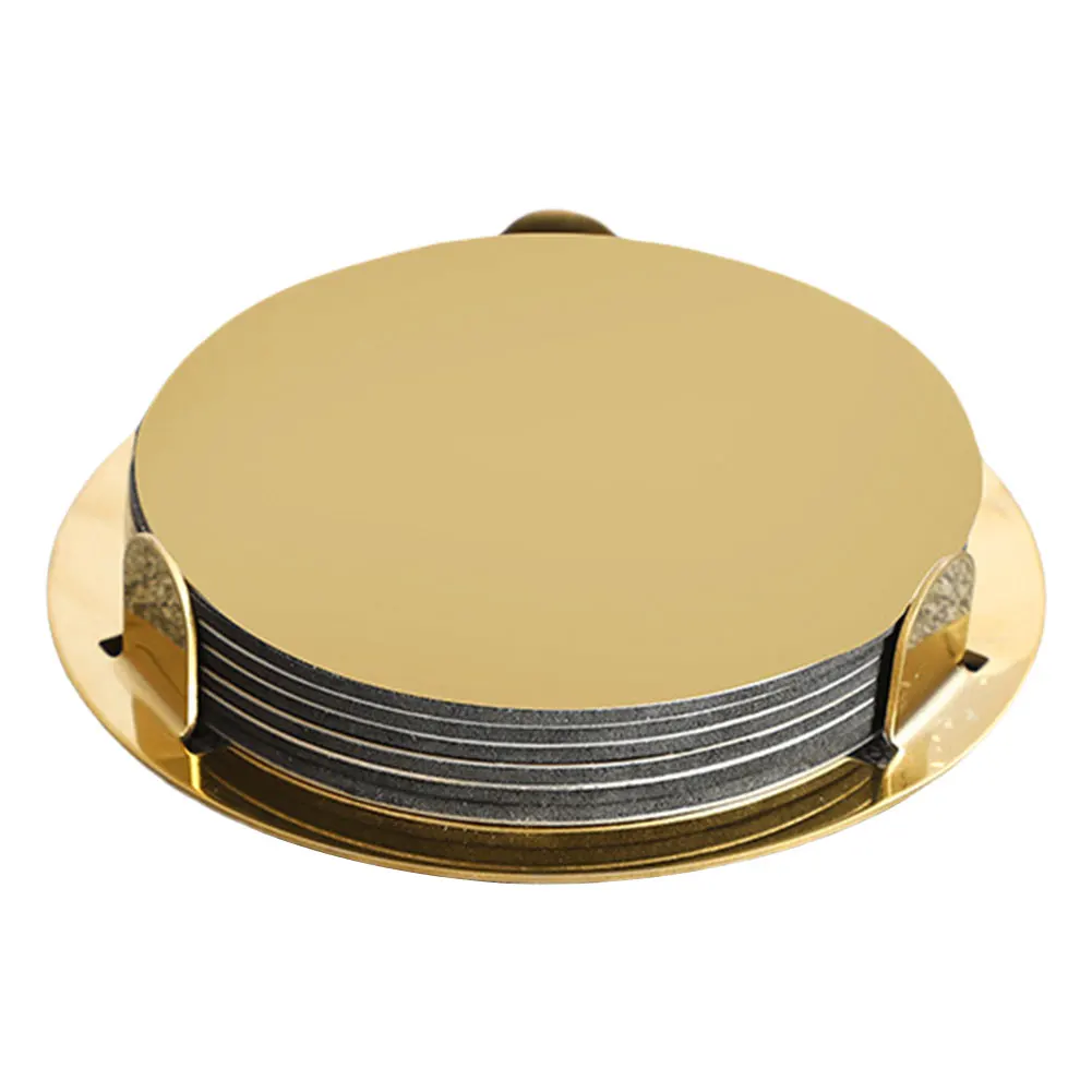

6Pcs Stainless Steel Coasters Gold Cup Coasters Set with Holder Round Cup Coasters Non Slip Metal Cup Coasters for Dining Table