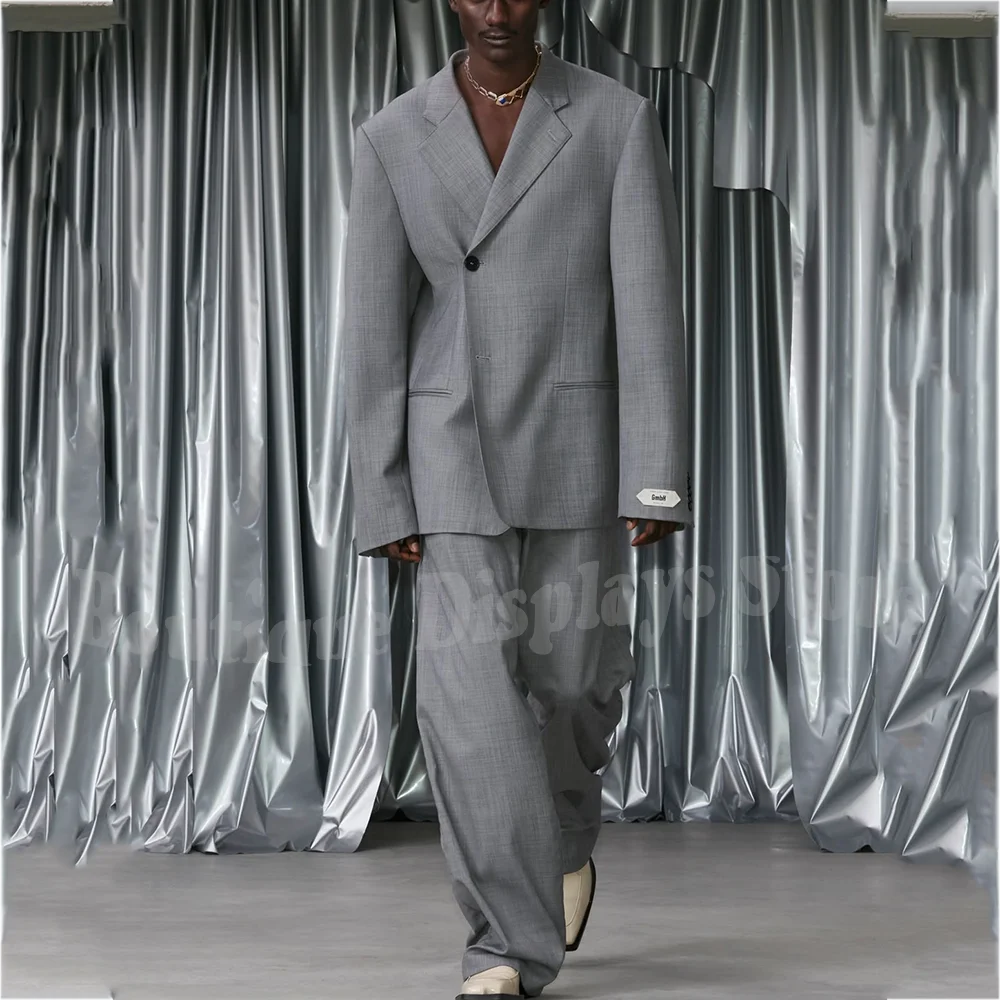 

Мужской костюм High Street, свободный повседневный пиджак с отворотами на одной пуговице и брюки, модный комплект мужской одежды для вечеринки, выпускного вечера