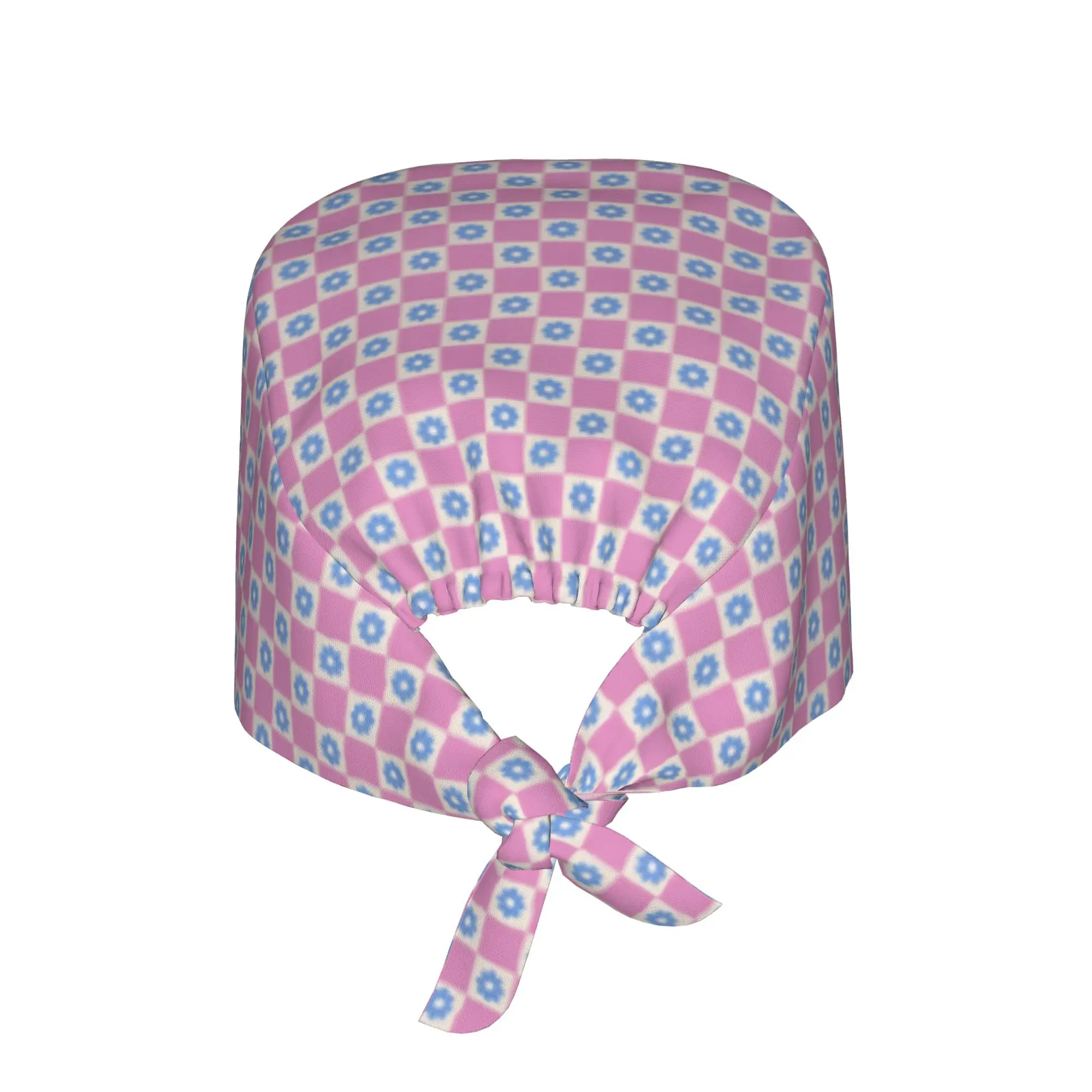 Checkered Plaid Daisy Flowers  Breathable Scrub Hat Surgical Scrub Caps Nursing Hair Hats  Work Scrubs Hat for Medical Surgical