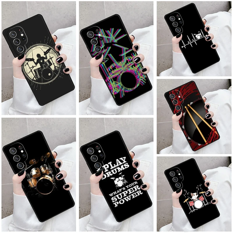 Phone Case For Samsung Galaxy S24 S23 S21fe S22 Ultra Plus Note 10 20 S8 S9 S10 Cover Musical Drum Drumsticks Drummers