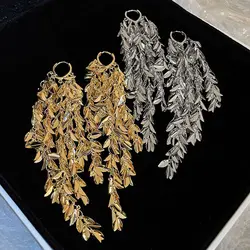 Punk Style Long Tassels Metal Leaf Drop Earrings For Women Contracted Personality Jewelry Accessories Gifts