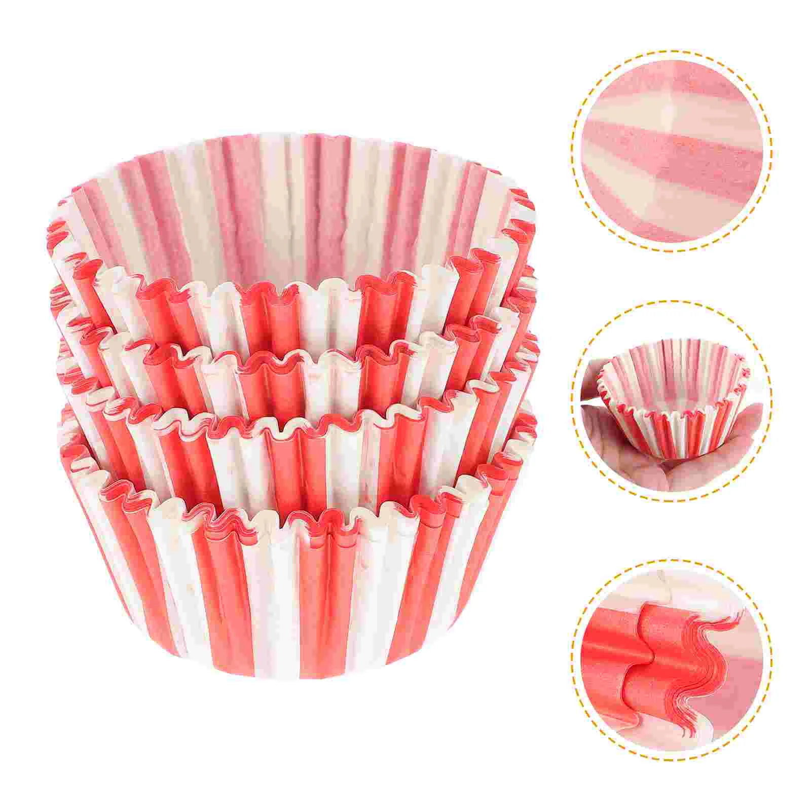 100 Pcs Anti Oil Cake Paper Cups Muffin Liners Red White Stripes Baking Trays Oven Safe Hardened Design Candy Holders