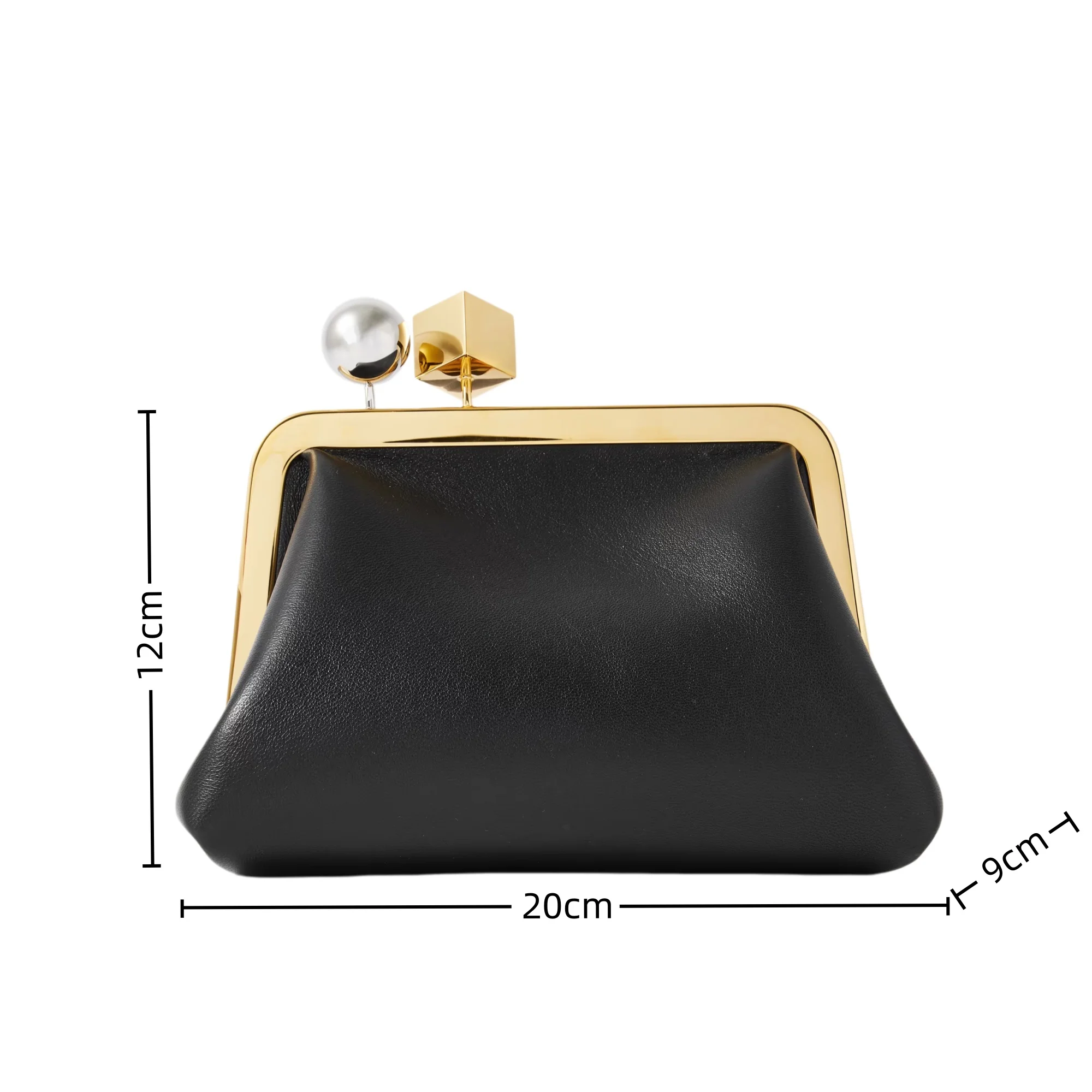 

women small kisslock clasp clutch bag party shoulder bag 2026 new microfibe leather black silver