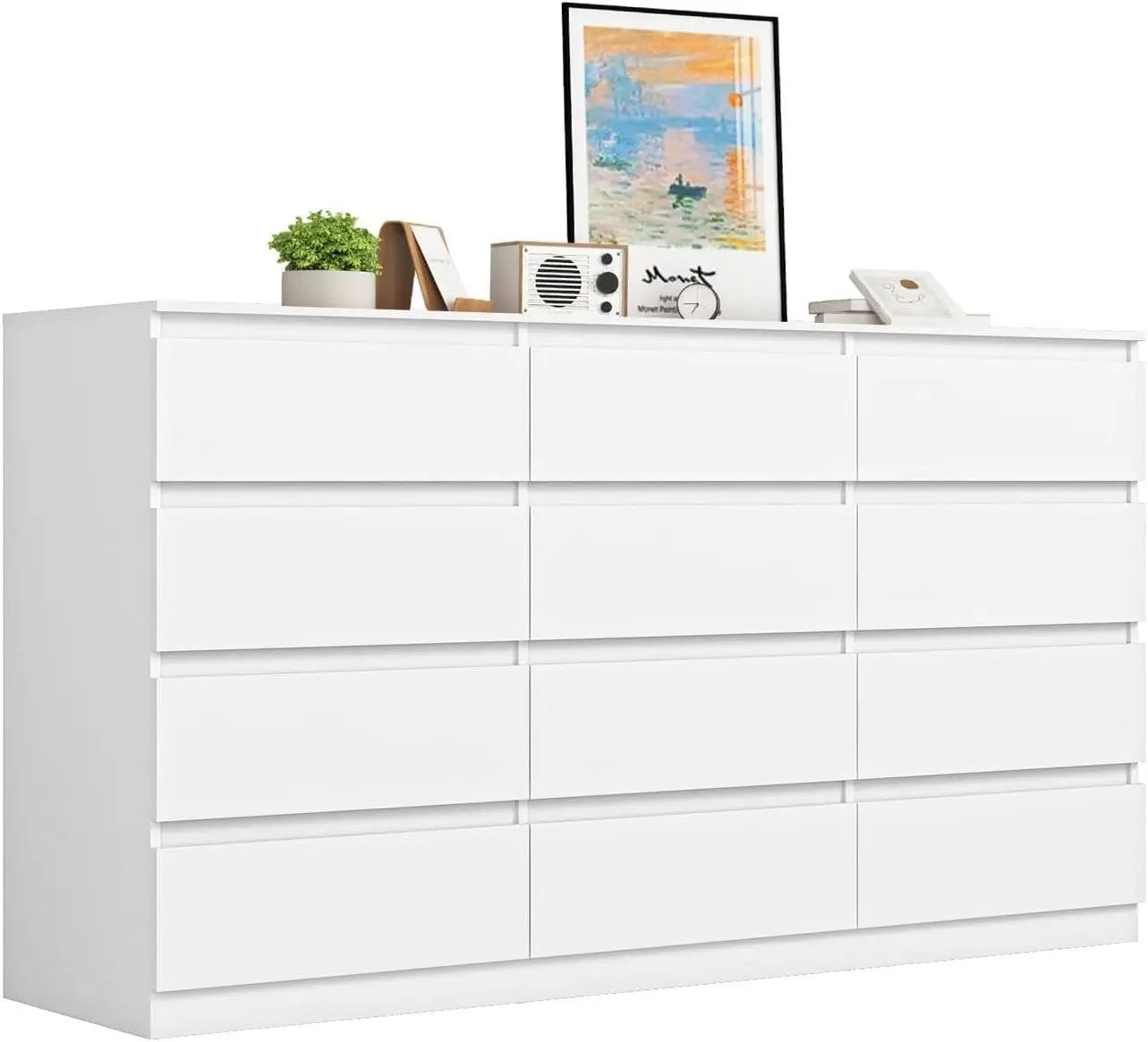 VERYKE White Dresser for Bedroom,Modern Large 12 Drawer Dresser,Storage Chest of Drawers,Wide Wood Dresser,Long Dresser