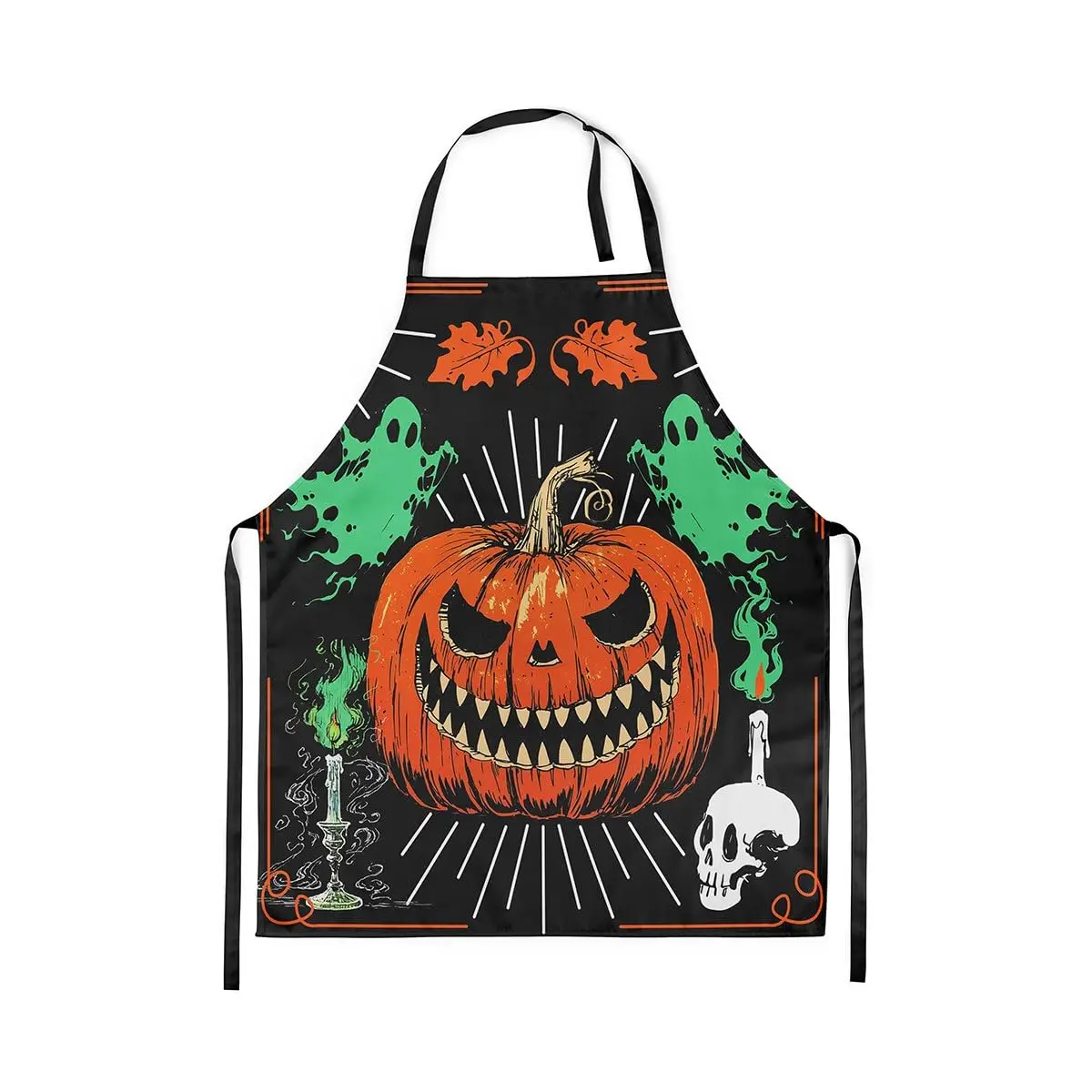 

Spooky Pumpkin Waterproof Apron, Spooky Halloween Decor Kitchen Aprons, White Skull Black Cooking Aprons
