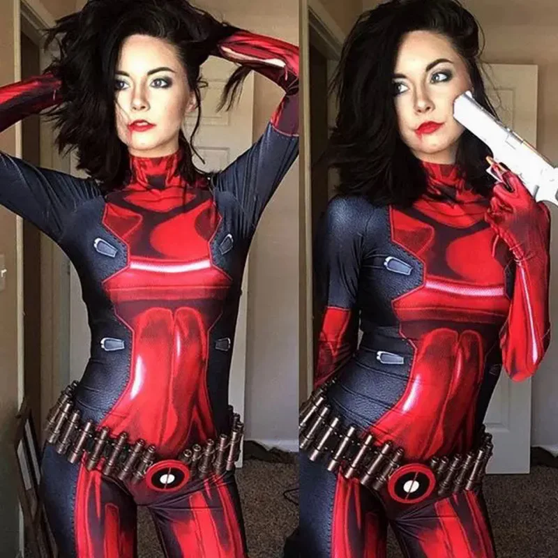 Adults Kids Halloween Lady Deadpool Cosplay Costume Female Girls Woman Zentai Bodysuit Party Jumpsuits