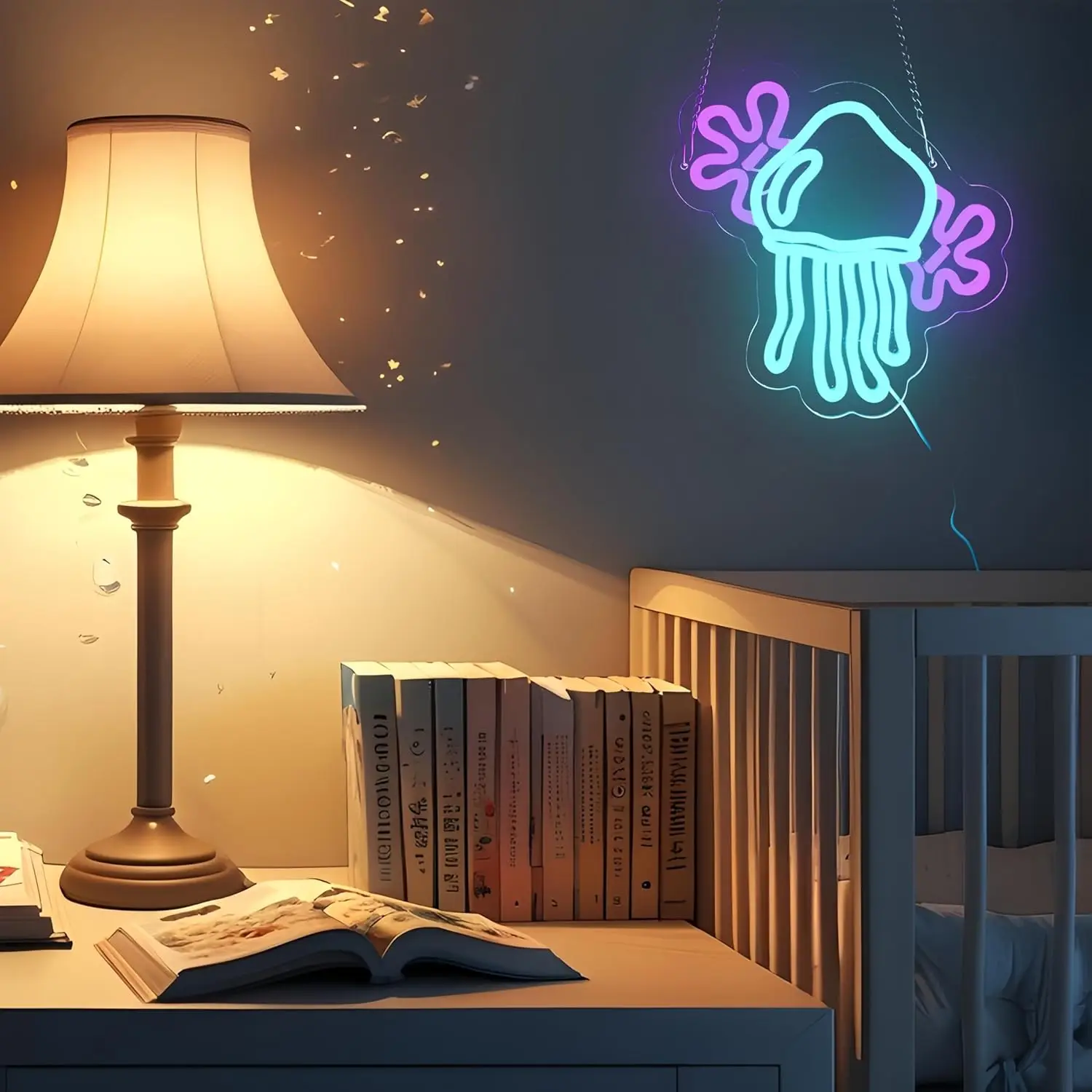 Jellyfish Neon Sign Flowers Cartoon Neon Light LED for Bedroom Party Ocean Style Room Wall Art Decor Gift USB Powered Dimmable