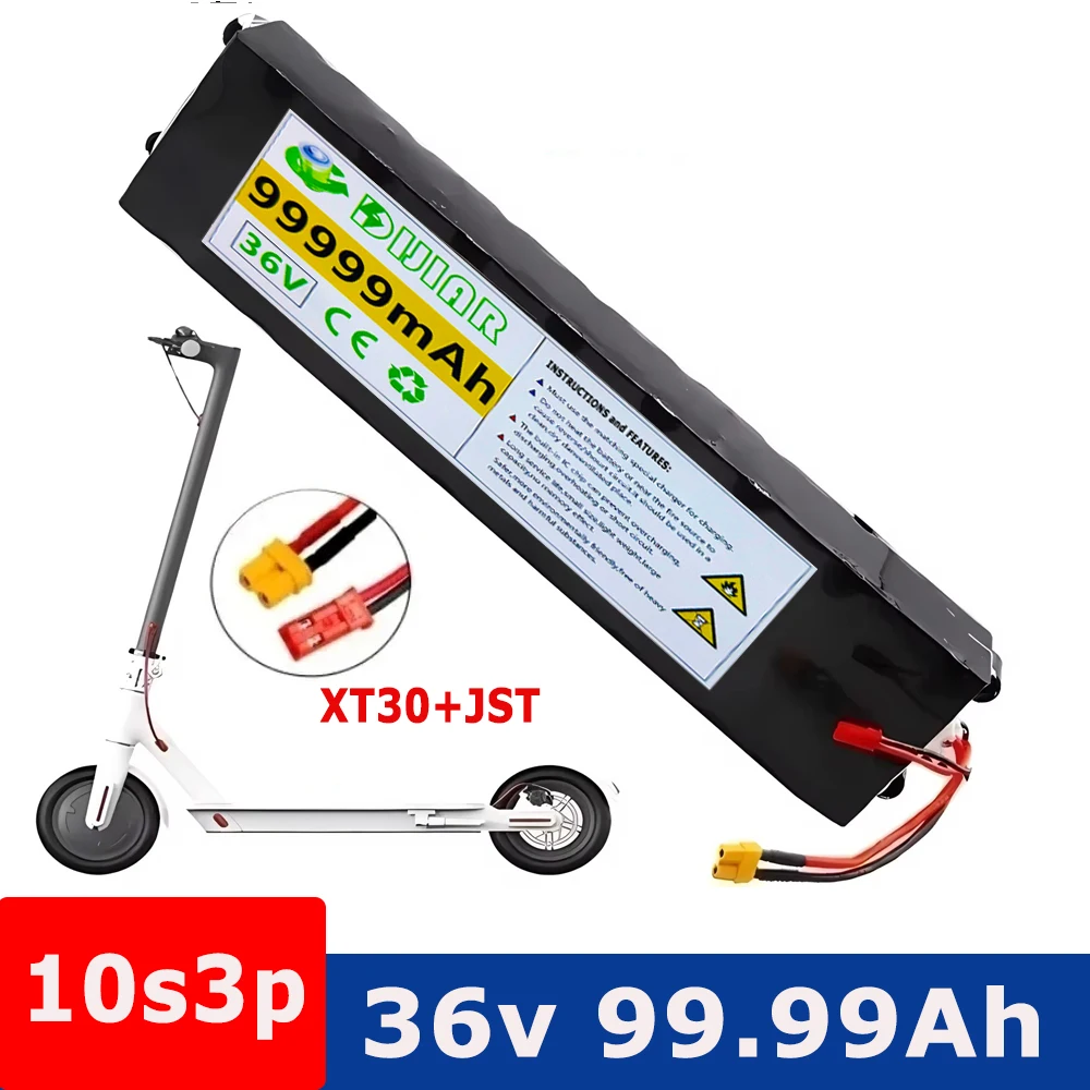 36V 99Ah 18650 Rechargeable lithium Battery pack 10S3P 500W High power for Modified Bikes Scooter Electric Vehicle,With BMS XT30