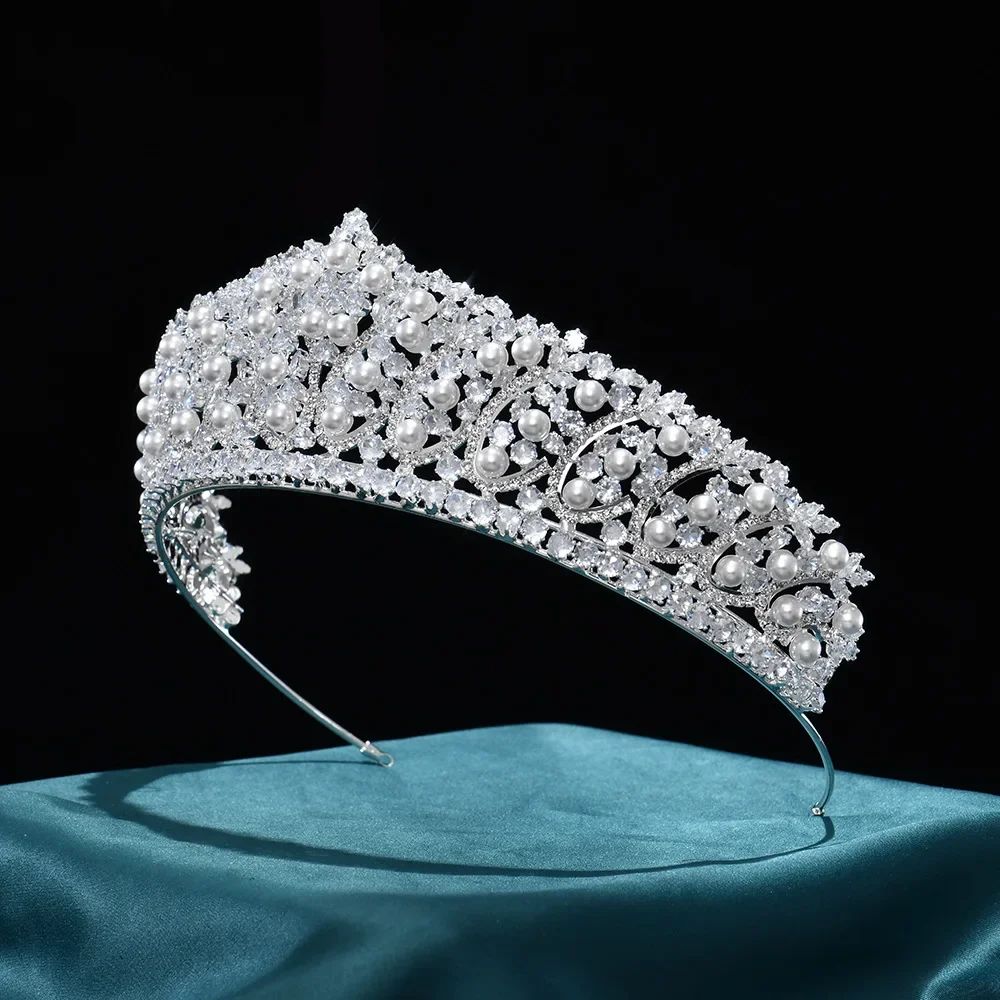 

Luxury Bridal Crown Tiara For Wedding Headpiece Pearl Crystal Queen Crowns For Pageant Women Diadem Prom Hair Jewelry Headdress