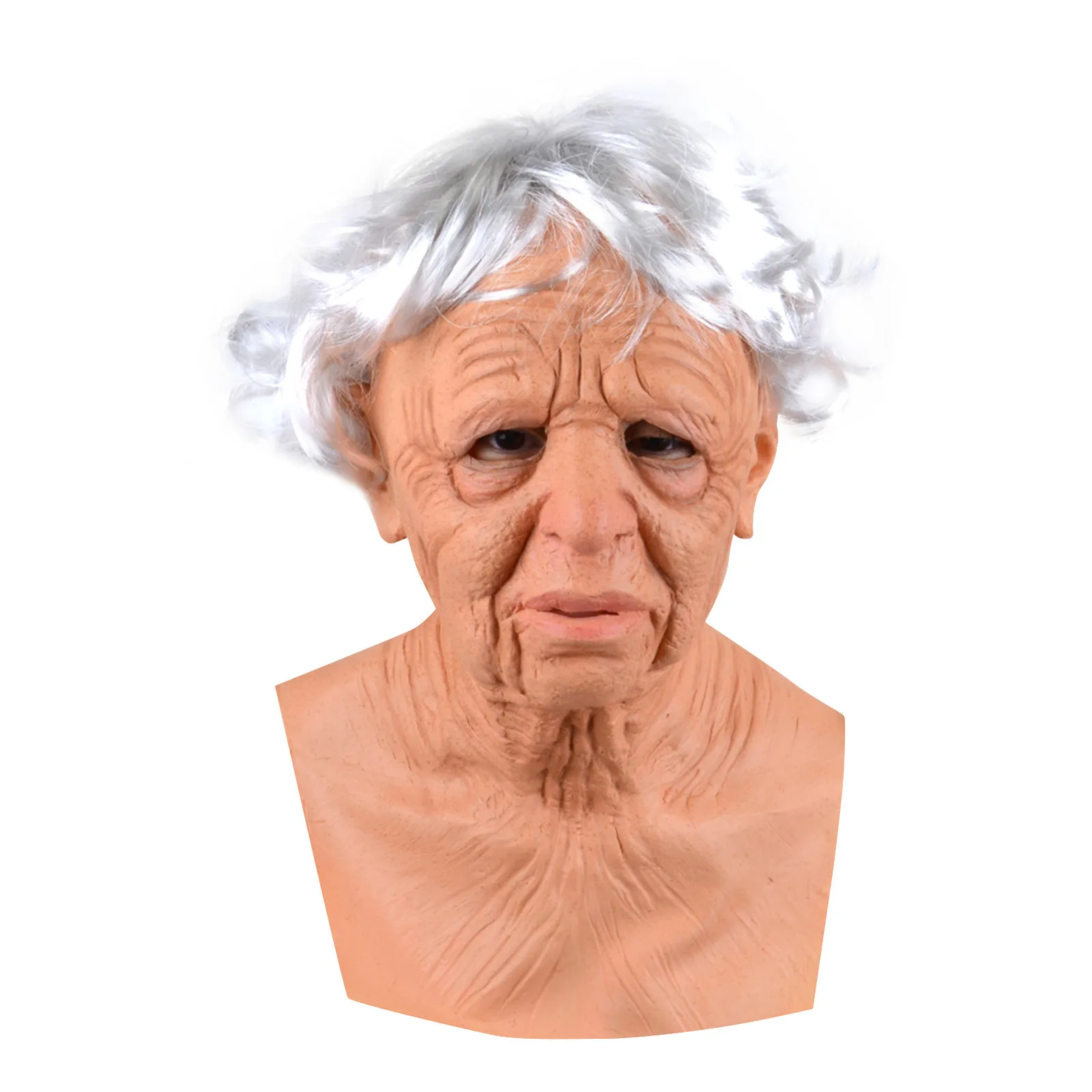 Nowy zestaw słuchawkowy z maską Old Man ead Cover Old Man Granny Face Wig ， Theme Horror Mask Snug Band Snug Mask Easter Masquerade Party Mask
