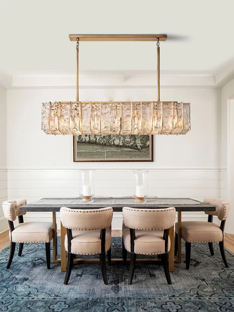 

Gold Stainless Steel Glass Luxury Rectangle Dining Room Lamps Classic Chandelier for Ceiling Vintage Lighting over Table