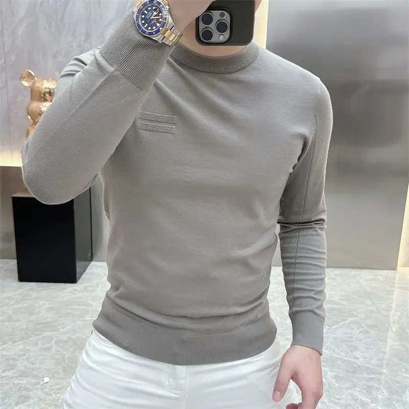 Smart Casual Autumn Winter Sweaters Men O-Neck Solid Patchwork Elastic Fashion Luxury Business Long Sleeve Pullovers Knitted Top