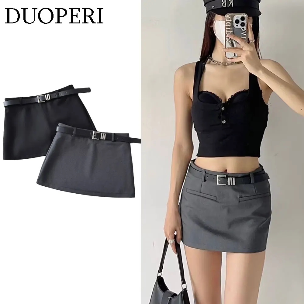 DUOPERI-Mini jupe taille haute pour femme, chic et décontracté, couleur unie, Y2K