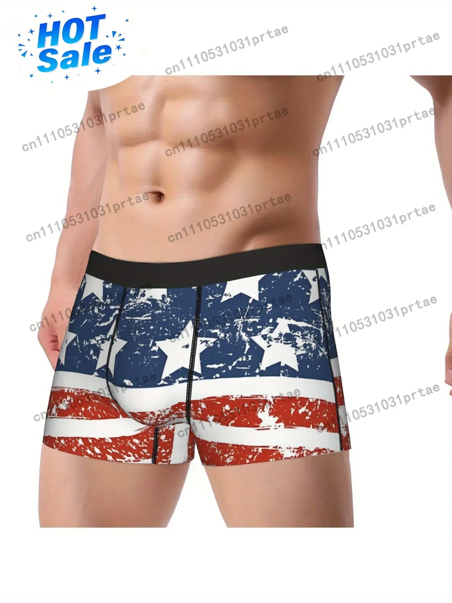 1pc Grunged USA Stars N Stripes Underpants Breathbale Panties Men'S Underwear Sexy Shorts Boxer Briefs bLACK