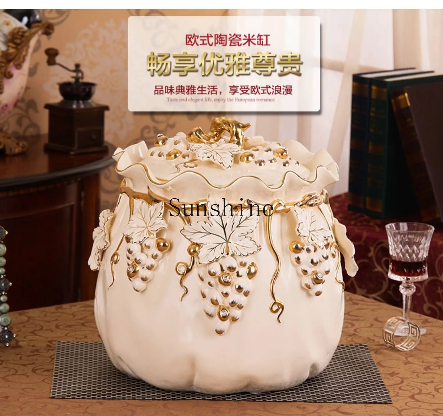 Ceramic rice tank large sealed storage tank with lid for household use